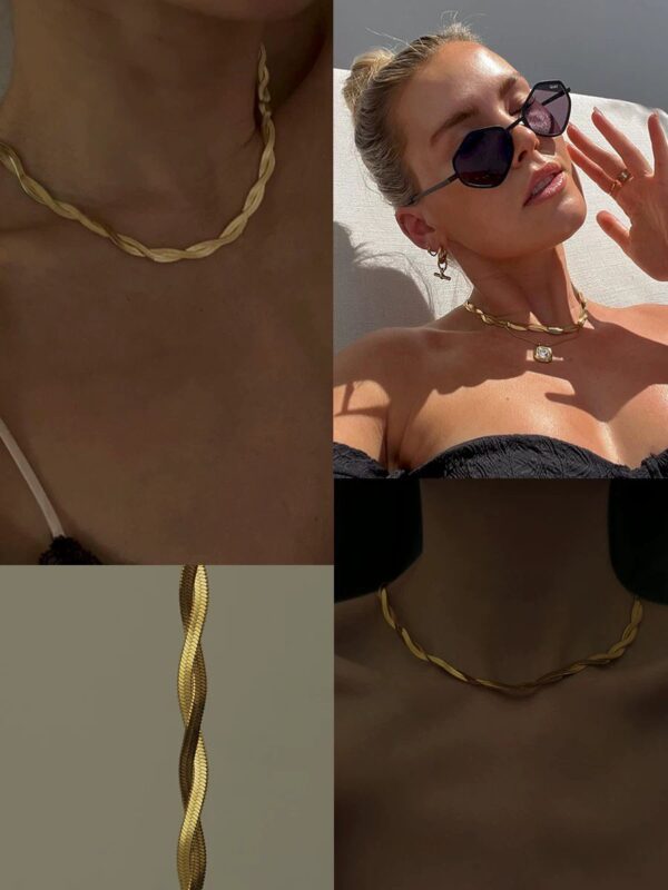 Elegant Gold-Tone Twisted Chain  Choker Necklace For Women - Image 10