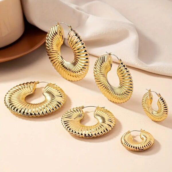 Golden Spiral Hoop Earrings Set - Elegant And Versatile Jewelry - Image 6