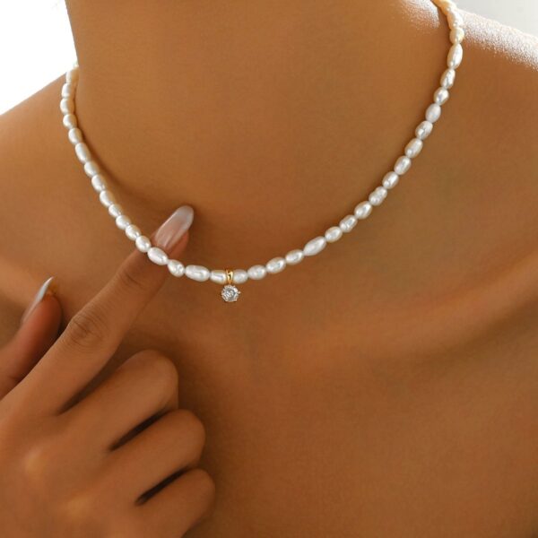 Elegant Freshwater Pearl Choker Necklace With Diamond Pendant -  Stylish And Feminine Jewelry For Young Women