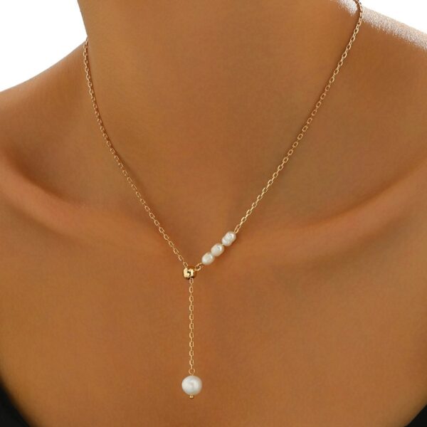 Elegant Gold-Tone Pearl Drop Necklace - Stylish  And Lightweight Jewelry For Young Women - Image 5