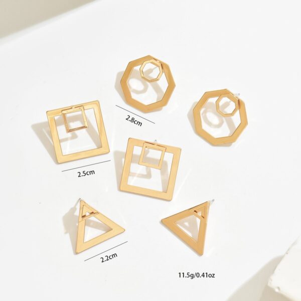 Modern Geometric Gold  Stud Earrings Set - Image 4