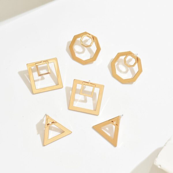 Modern Geometric Gold  Stud Earrings Set - Image 2