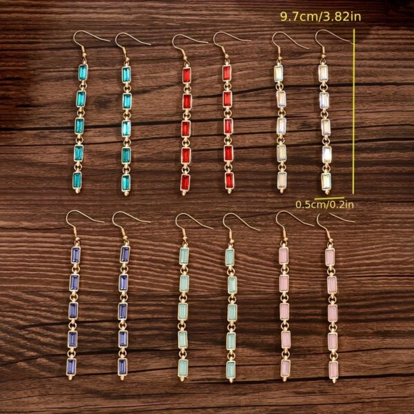 14k Gold Plated Multi-Gemstone Drop Earrings With Colored  Glass Stones - Elegant And Chic Long Chain Dangles - Image 5