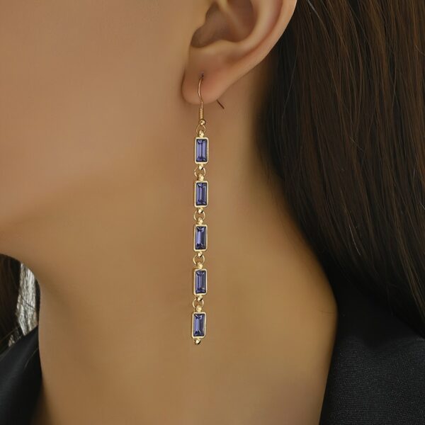 14k Gold Plated Multi-Gemstone Drop Earrings With Colored  Glass Stones - Elegant And Chic Long Chain Dangles - Image 2