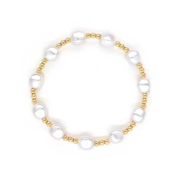 Elegant Freshwater Pearl And  Gold Bead Stretch Bracelet - Image 6