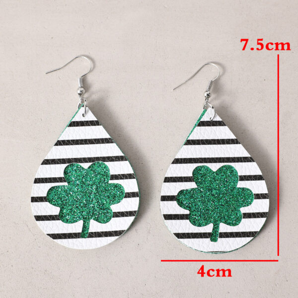 New Green Festival Water Drop Vintage Leopard Print Double-layer Plaid Earrings - Image 2