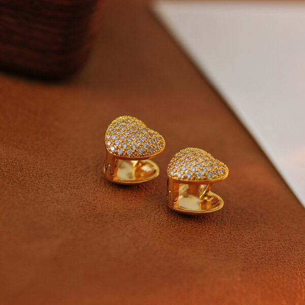 High-grade Diamond Double-sided Golden Three-dimensional Love Ear Clip Women - Image 2