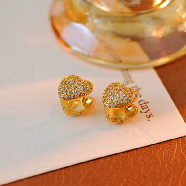 High-grade Diamond Double-sided Golden Three-dimensional Love Ear Clip Women - Image 4