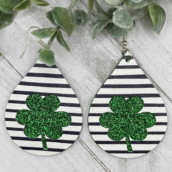 New Green Festival Water Drop Vintage Leopard Print Double-layer Plaid Earrings - Image 5