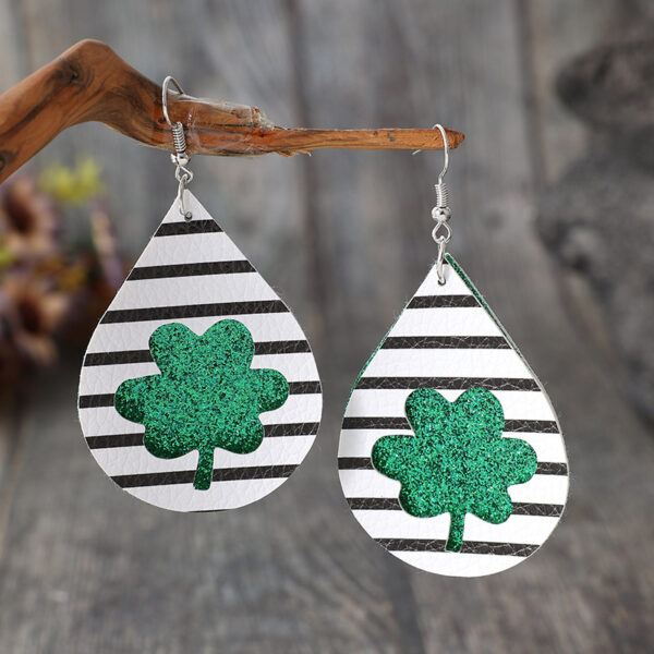 New Green Festival Water Drop Vintage Leopard Print Double-layer Plaid Earrings - Image 7