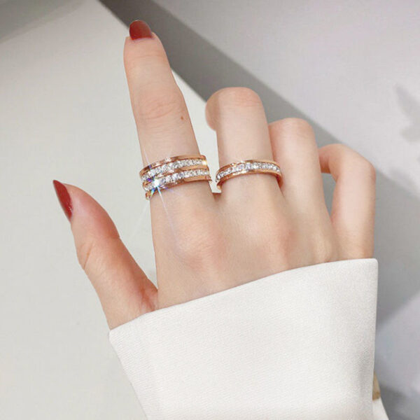 Simple Student Double Single Row Square Diamond Ring - Image 3