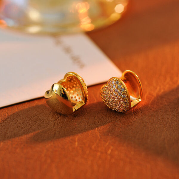 High-grade Diamond Double-sided Golden Three-dimensional Love Ear Clip Women - Image 3