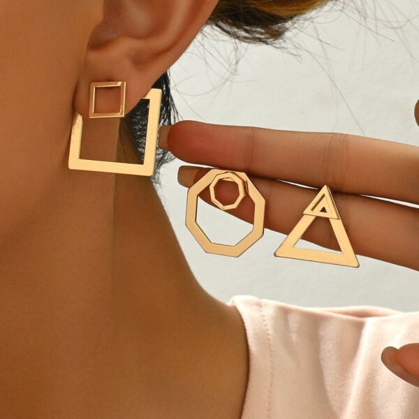 Modern Geometric Gold  Stud Earrings Set