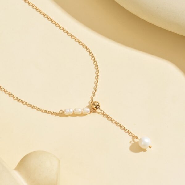 Elegant Gold-Tone Pearl Drop Necklace - Stylish  And Lightweight Jewelry For Young Women - Image 4