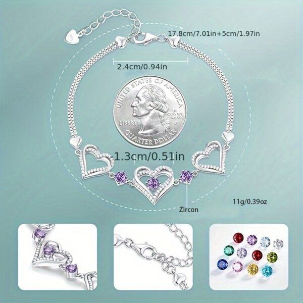 Elegant Heart-Shaped Zircon Bracelet - Sparkling Charm For Everyday Wear - Image 2