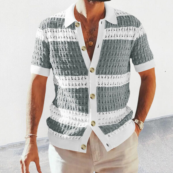 Summer Luxury Fashion New Knitted Shirt Men's Polo Neck Short Sleeve Colored Hollow Breathable Cardigan Men's Top Coat - Image 7