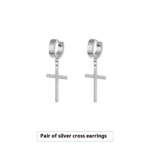Cross Stud Earrings Male European Hip Hop - Image 3