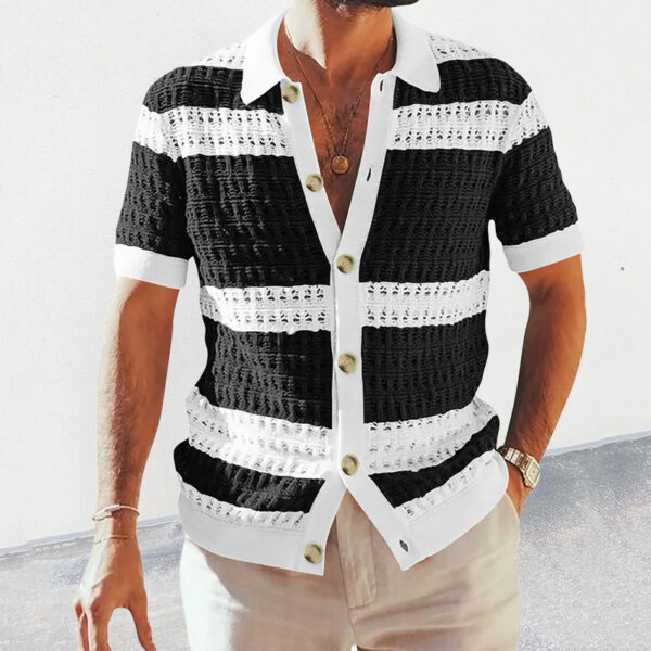 Summer Luxury Fashion New Knitted Shirt Men's Polo Neck Short Sleeve Colored Hollow Breathable Cardigan Men's Top Coat - Image 6