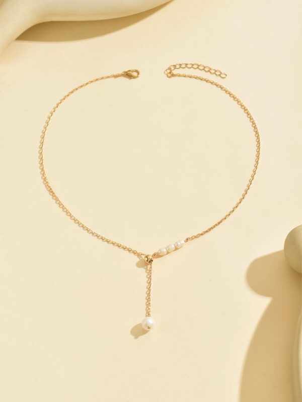 Elegant Gold-Tone Pearl Drop Necklace - Stylish  And Lightweight Jewelry For Young Women - Image 2