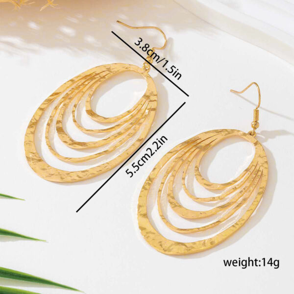 European And American Fashion Elegant 3 Layer Hollow Oval Shaped Big Gold-color Stainless Steel Dangle Drop Earrings - Image 2