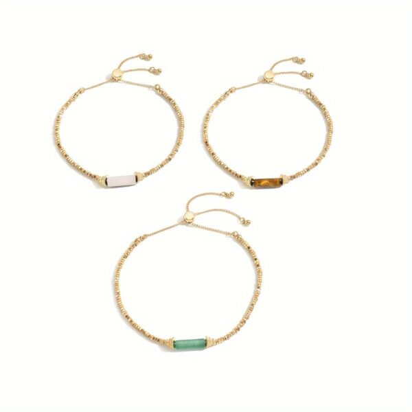 Chic Gold-Tone Beaded Bracelet Set -  Boho Style Stackable Bangles With Colorful Accents - Image 4