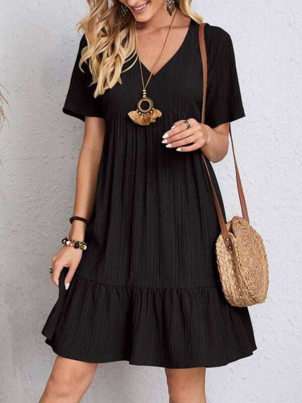 V-neck Short Sleeve Dress Summer Fashion Casual Loose Ruffled Dresses Beach Clothing Women - Image 6