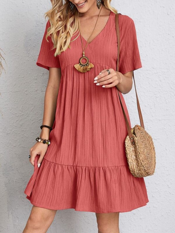 V-neck Short Sleeve Dress Summer Fashion Casual Loose Ruffled Dresses Beach Clothing Women - Image 7