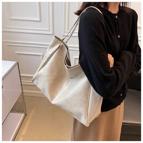 Vintage Women's Tote Bag Athletic Casual Fashion Large Capacity Leather Shoulder Bag Shopper Harajuku Simple Handbag - Image 4